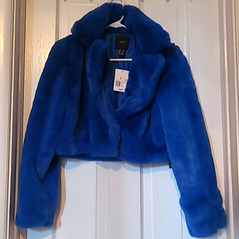 Blue faux fur forever 21 jacket/coat